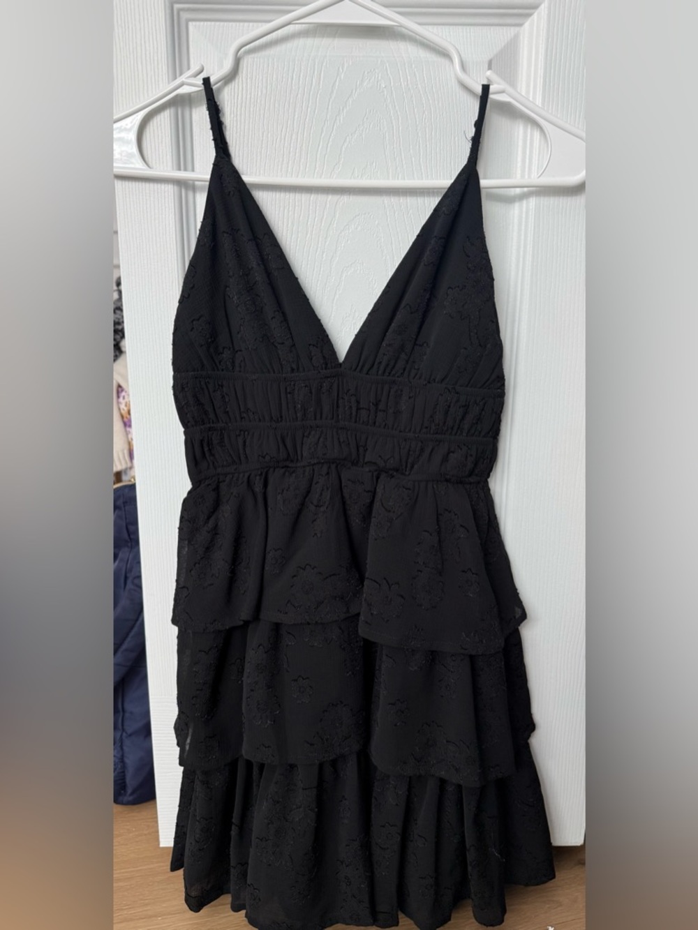 Altar'd State Black Strapless Tiered V-Neck Ruffle Dress